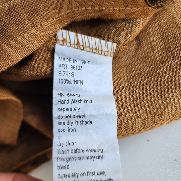 ELENA BALDI Italy Women's 100% Linen Dragonfly Ruffle Sleeve Top Brown Tan Sz S - Picture 8 of 11